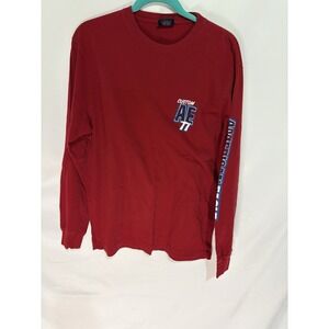 American Eagle Mens Red Long Sleeve Graphic T-Shirt Beaver Boards Size S